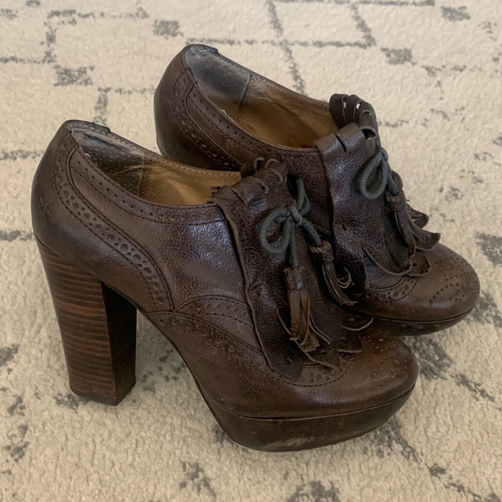 Frye Naiya Kiltie Oxford Chunky Heel Leather Shoe Bootie Sz 6.5
